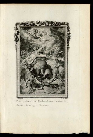 Pour prévenir un Embrasement universel, Jupiter foudroye Phaéton.