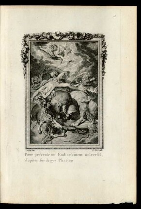 Pour prévenir un Embrasement universel, Jupiter foudroye Phaéton.