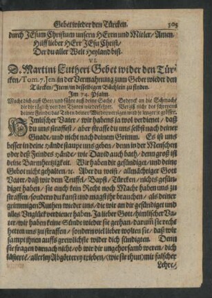 VI. D. Martini Lutheri Gebet wider den Türcken/ Tom. 7. Jen. in der Vermahnung zum Gebet wieder den Türcken...