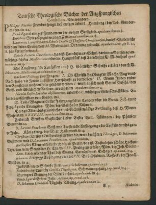Teutsche Theologische Bücher/ der Augspurgischen Confessions-Verwandten.