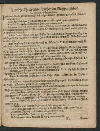 Teutsche Theologische Bücher/ der Augspurgischen Confessions-Verwandten.