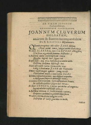 Ad Virum Juvenem ... Joannem Cluverum ...