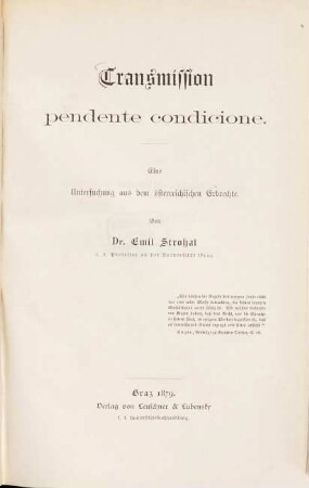 Transmission pendente condicione : eine Untersuchung aus d. österr. Erbrechte