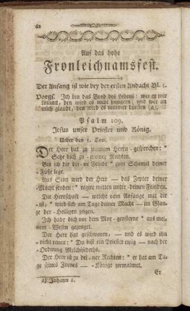 Auf das hohe Fronleichnamsfest.