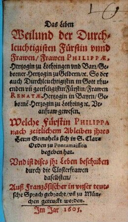 Das Leben der Fürstinn Philippae, Hertzogin von Lothringen
