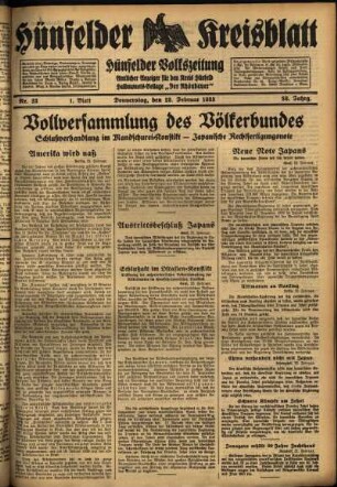 Erste Ausgabe vom Donnerstag, den 23. Februar 1933.