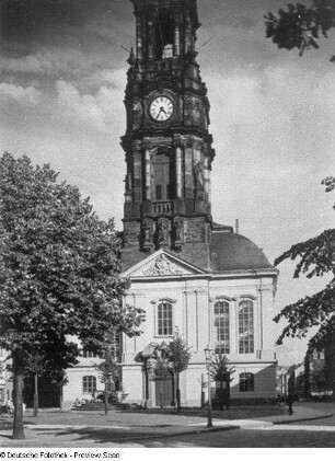 Dreikönigskirche : Dresden-Neustadt, Hauptstraße, Dreikönigskirche, Teilansicht der Westfront