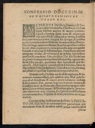 Confessio Doctrinae De Peccato Originis Ex Verbo Dei.