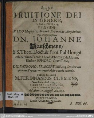 De fruitione Dei in genere, ex Psalm. LXXIII. v. 28