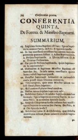 Conferentia Quinta. De Forma, & Ministro Baptismi