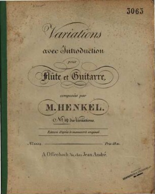 Variations. 19, Variations avec introduction : pour flûte et guitarre