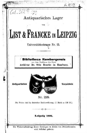 Lager-Verzeichnis. 229. 1891
