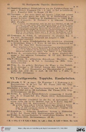 VI. Textilgewerbe. Teppiche. Handarbeiten (Nr. 682-760)