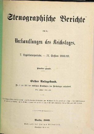 Verhandlungen des Reichstages. Stenographische Berichte. 108. 1888/89