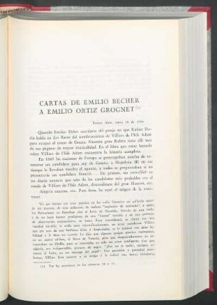 Cartas de Emilio Becher a Emilio Ortiz Grognet