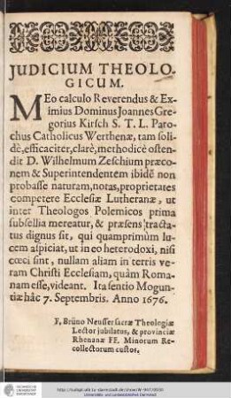 JUDICIUM THEOLOGICUM.