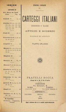 Carteggi italiani inediti o rari antichi e moderni raccolti ed annotati da Filippo Orlando, 2