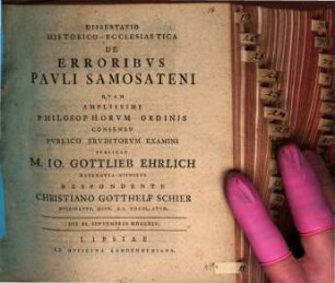 Dissertatio Historico-Ecclesiastica De Erroribvs Pavli Samosateni