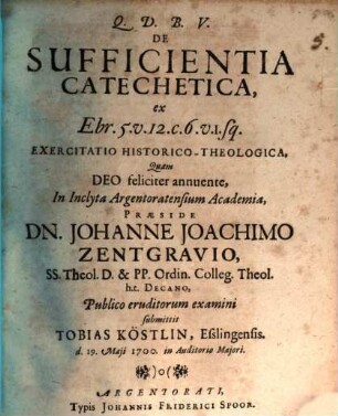 De sufficientia catechetica ... exercit. theol.