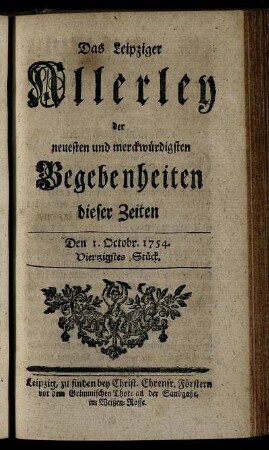 Den 1. Octobr. 1754. Viertzigstes Stück.