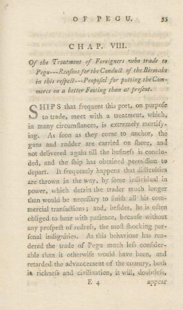 Chap. VIII. Of the treatment of foreigners who trade to Pegu ...
