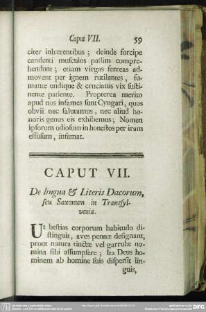 Caput VII. De lingua & Literis Dacorum, seu Saxonum in Transsylvania