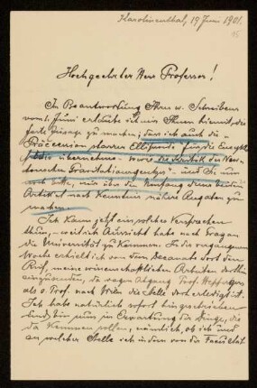 Nr. 15 Brief von Samuel Oppenheim an Karl Schwarzschild. Karolinenthal, 19.6.1901