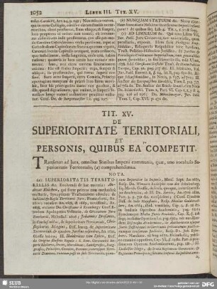 Tit. XV. De Superioritate Territoriali, Et Personis, Quibus Ea Competit