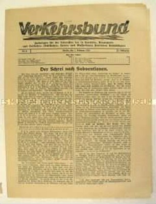 Mitteilungsblatt "Verkehrsbund" u.a. über Subventionen