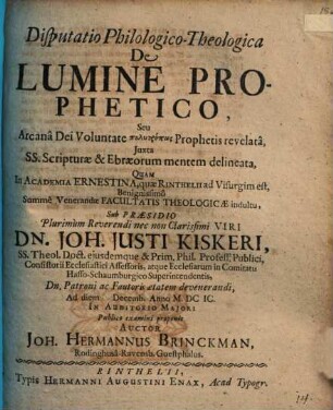 Disp. philol.-theol. de lumine prophetico
