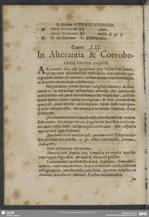 Caput XXI. In Alterantia & Corroborantia interna inquirit
