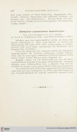 16: Haltbarkeit unentwickelter Asphaltcopien