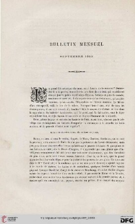 Bulletin mensuel: Septembre 1865