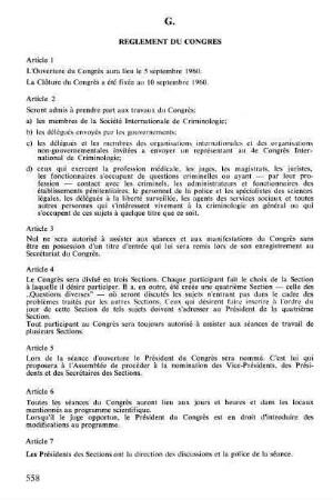 558-561, Règlement du Congrès / Congress regulations