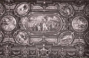 Rathaus Augsburg, Decke im Goldenen Saal : Augsburg, Rathaus. Goldener Saal im zweiten Obergeschoss (1615-1620 nach Entwürfen von Elias Holl, Innenausbau bis 1643; 1944 zerstört, 1980-1996 rekonstruiert). Ansicht der Decke mit allegorischen Figuren