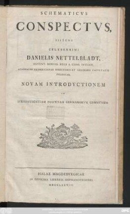 Schematicvs Conspectvs : Novam Introdvctionem In Ivrisprvdentiam Positivam Germanorvm Commvnem