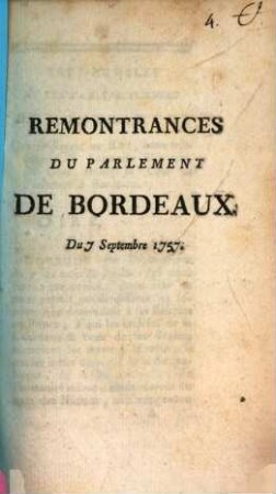 Remontrances du parlement de Bordeaux : du 7. Septembre 1757