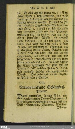VIII. Nervenstärckende Schlagfluß-Tinctur