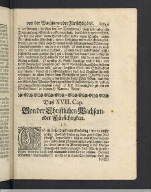 Das XVIII. Cap. Von der Christlichen Wachsam- oder Fürsichtigkeit.