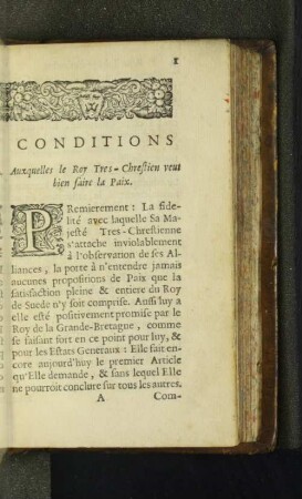 Conditions Auxquelles le Roy Tre - Chrestien veut bien faire le Paix.
