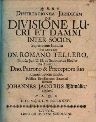 Diss. iur. de divisione lucri et damni inter socios