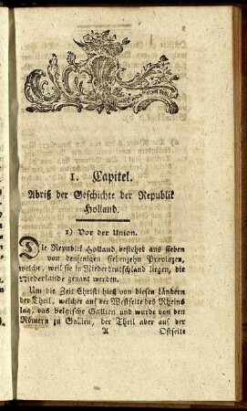 I. Capitel. Abriß der Geschichte der Republik Holland.