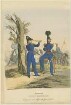 Oberguide und Major des Generalstabs jeweils in Uniform mit Mütze, vor Landkartentisch Truppenbewegungen beobachtend
