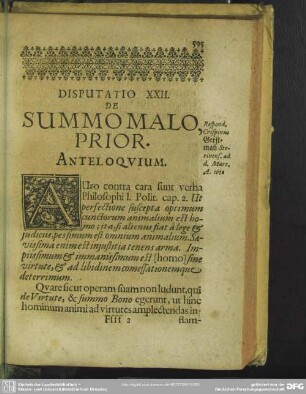 Disputatio XXII. De Summo Malo Prior