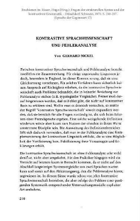 Kontrastive Sprachwissenschaft und Fehleranalyse