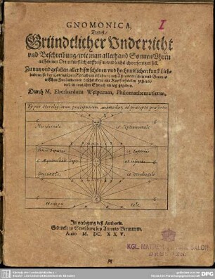 Gnomonica, Das ist, Gründtlicher Underricht und Beschreibung,wie man allerhand Sonnen-Uhren auff ebenen Orten künstlich auffreissen und leichtlich verfertigen soll