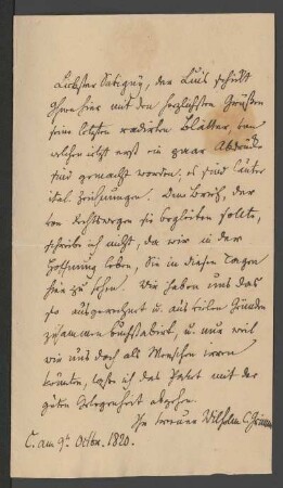 Brief von Wilhelm Grimm an Friedrich Carl von Savigny