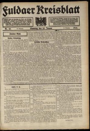 Zweite Ausgabe vom Samstag, den 25. Januar 1913.
