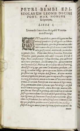 Petri Bembi Epistolarum Leonis Decimi Pont, Max. Nomine scriptarum.