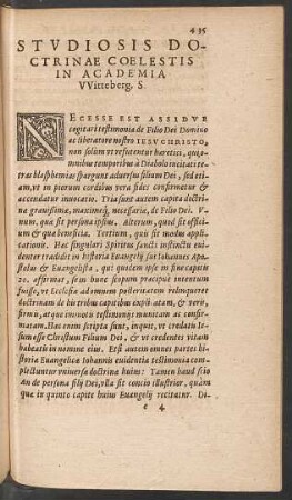 Studiosis Doctrinae Coelestis In Academia Witteberg. S.